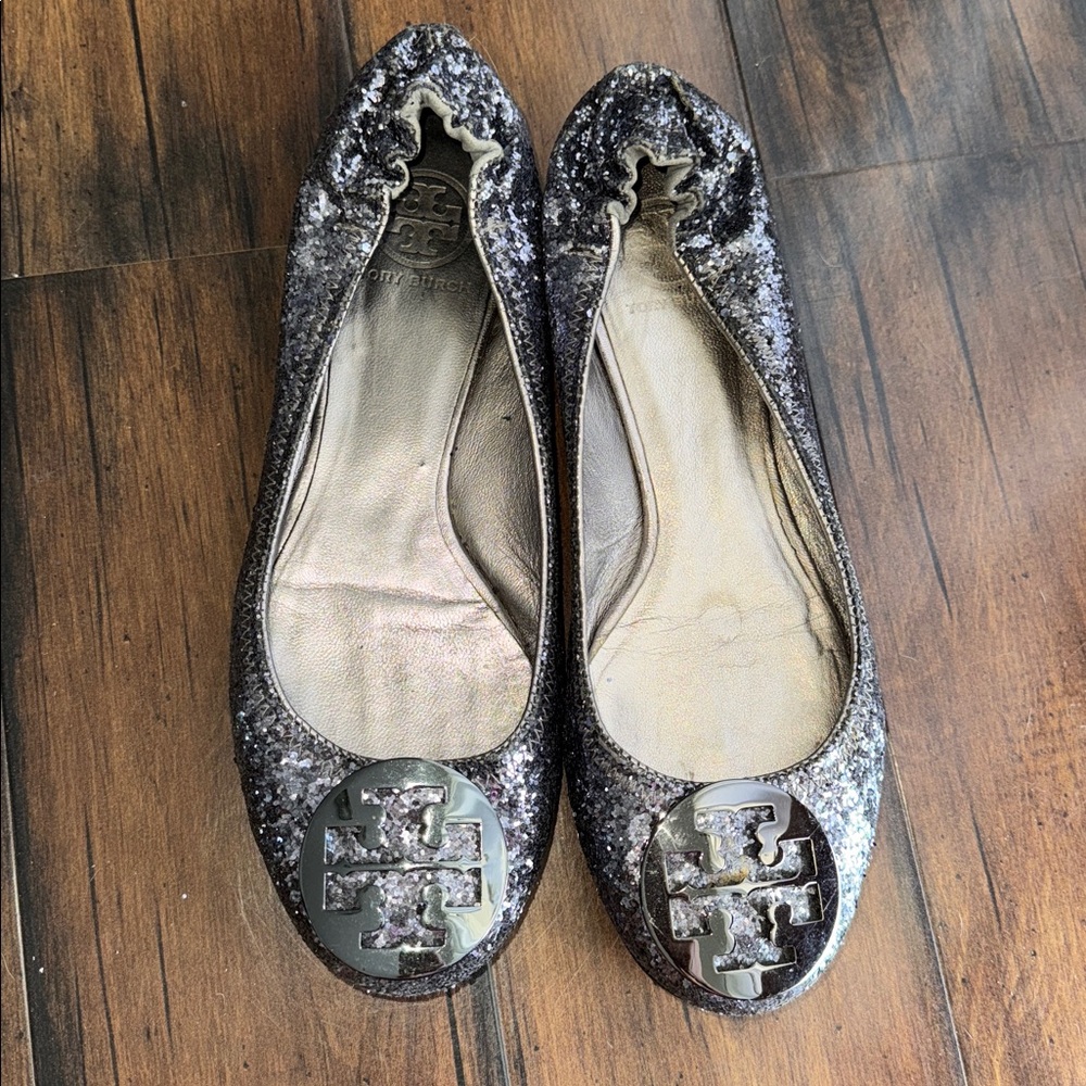 Tory Burch Black Glitter Flats